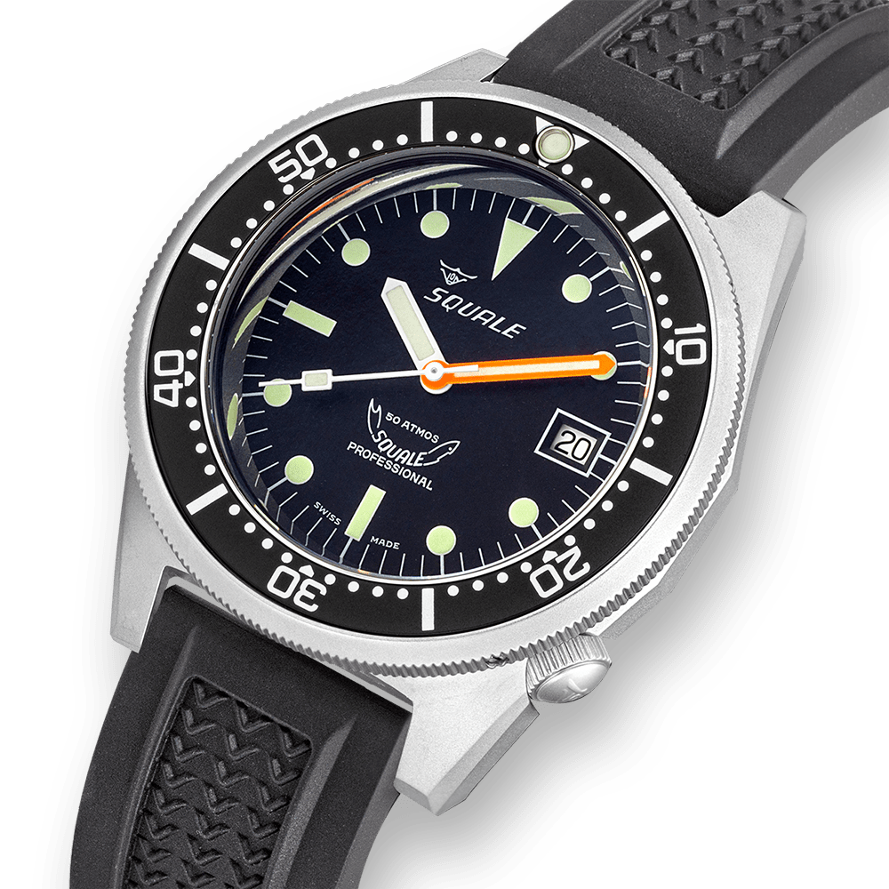 Squale 1521 Classic Blasted - Black von Buren Rubber Strap