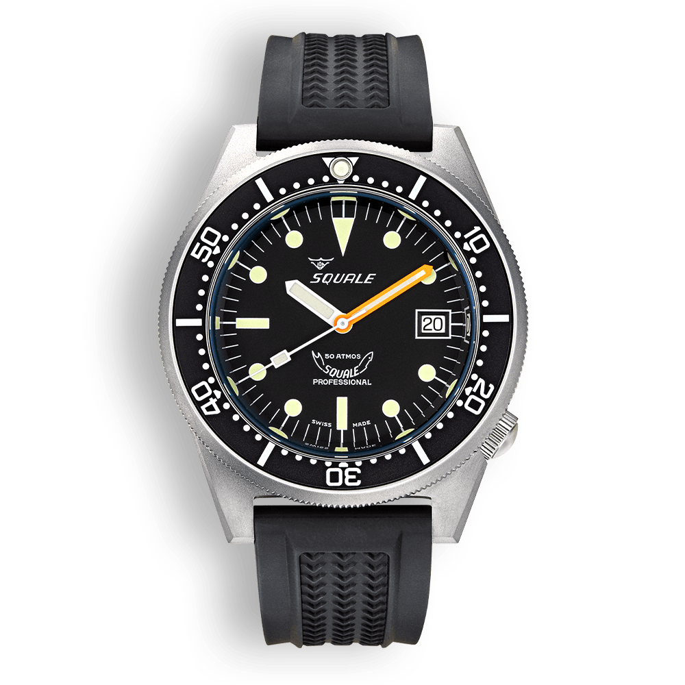 Squale 1521 Classic Blasted - Black von Buren Rubber Strap