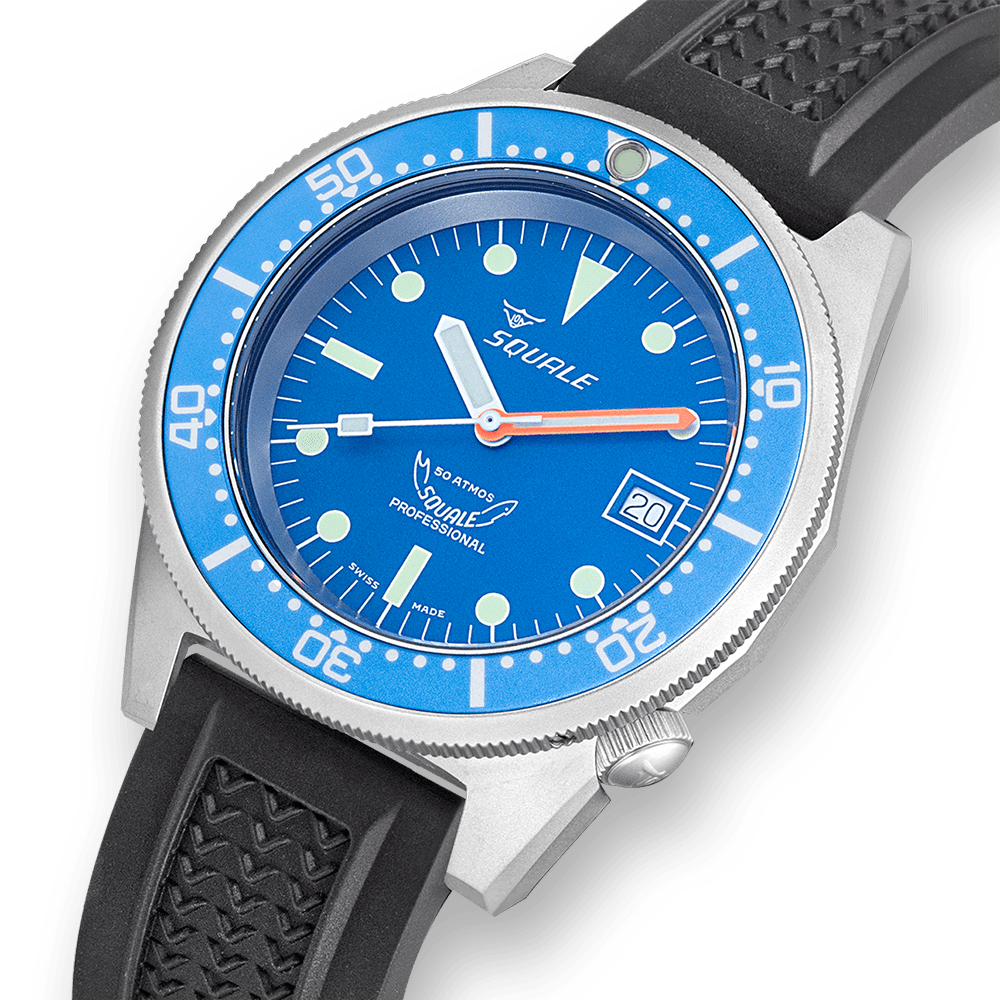 Squale 1521 Classic Blasted - Blue von Buren Rubber Strap