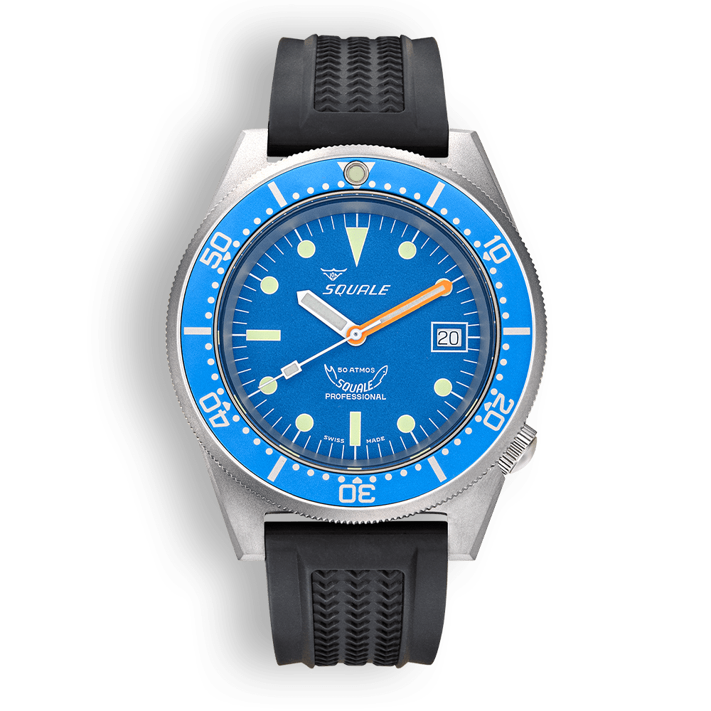 Squale 1521 Classic Blasted - Blue von Buren Rubber Strap
