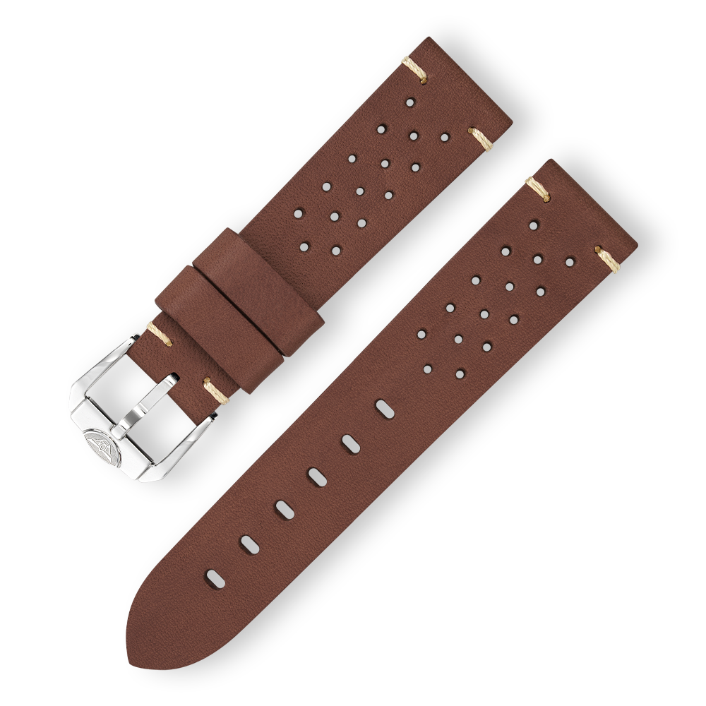 Squale Perforated Dark Brown Leather Strap 22mm - Polished