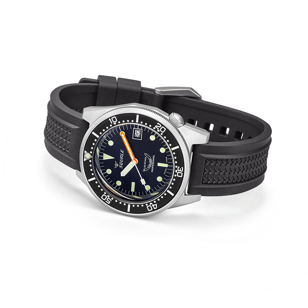 Squale 1521 Classic Blasted - Black von Buren Rubber Strap