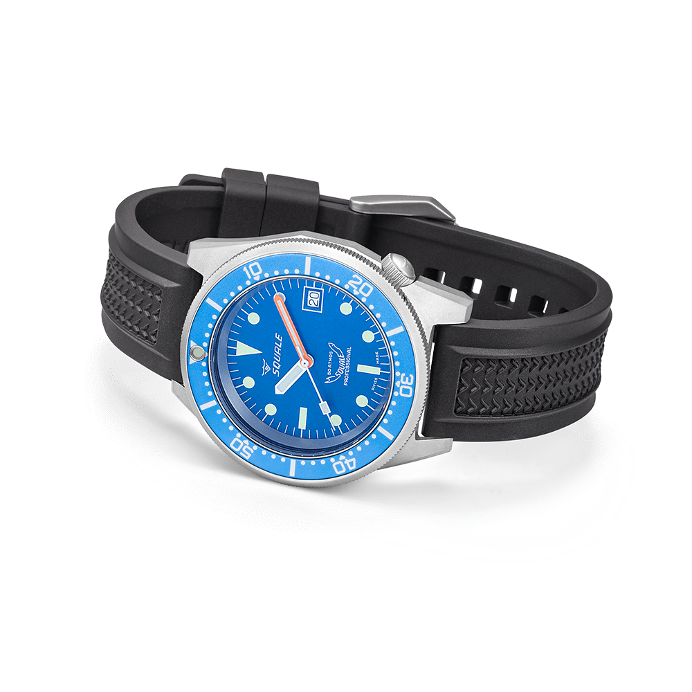 Squale 1521 Classic Blasted - Blue von Buren Rubber Strap
